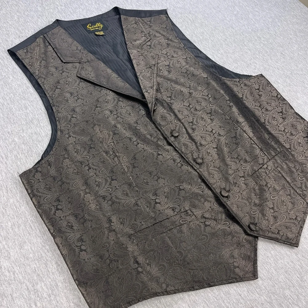 Scully Western Vest Mens XXL Brown Paisley 5-Button Cinch-Back Frontier Cowboy